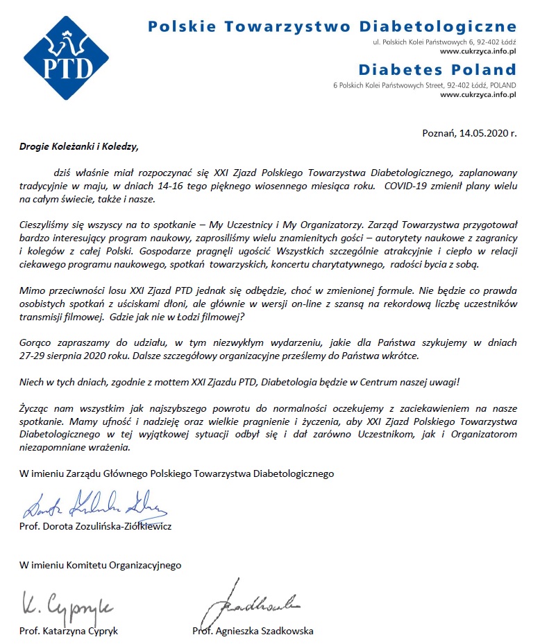 XXI Zjazd Polskiego Towarzystwa Diabetologicznego odbdzie si w tym roku w... Internecie!