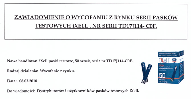 Wycofana seria pasków testowych iXell. Sprawdź, czy je masz!