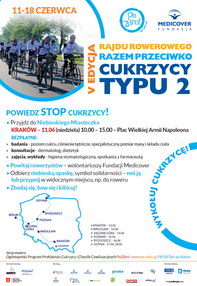 Rajd Rowerowy Razem Przeciwko Cukrzycy typu 2 po raz piąty rusza przez Polskę!