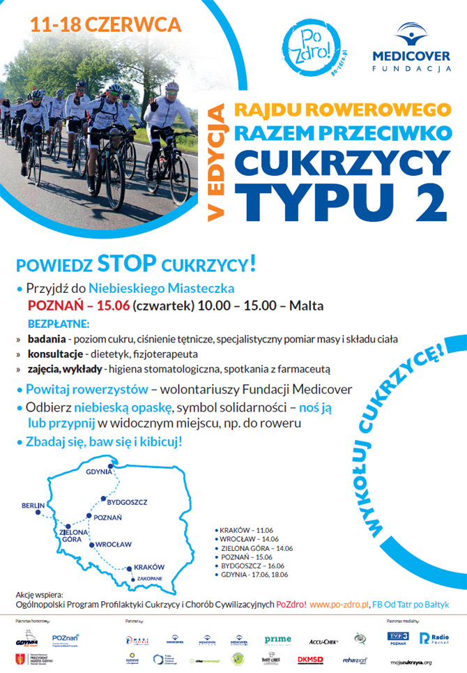 Rajd Rowerowy Razem Przeciwko Cukrzycy typu 2 po raz piąty rusza przez Polskę!