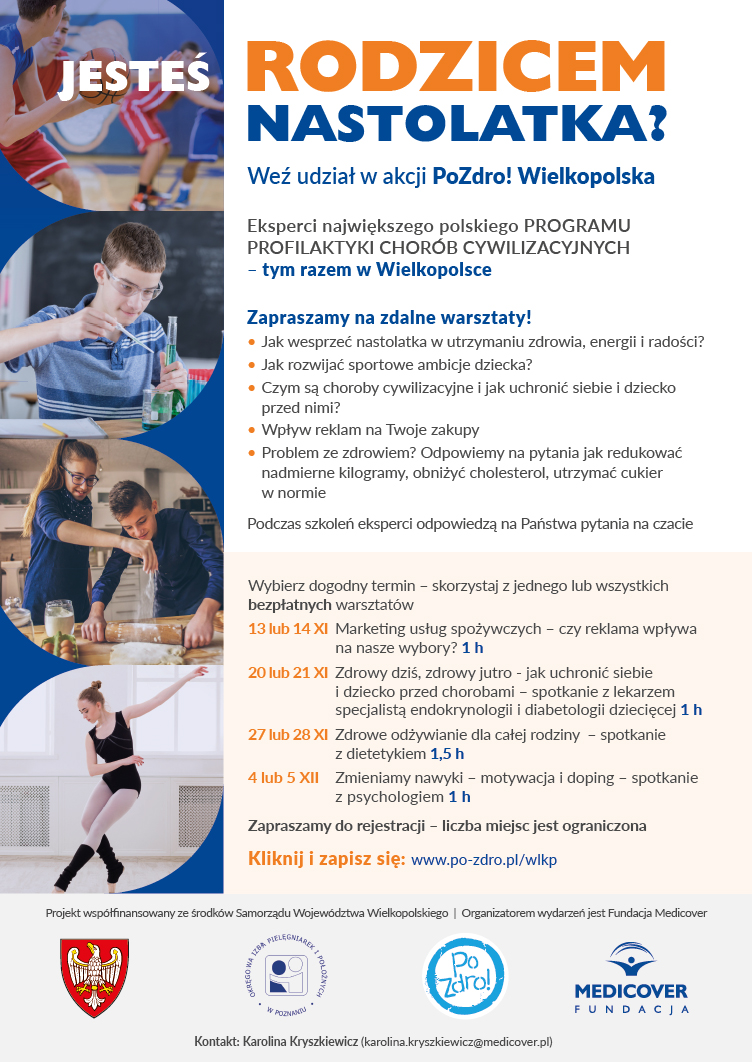 Bezpłatny zdalny kurs dla rodzin nastolatków PoZdro! Wielkopolska - profilaktyka cukrzycy typu 2 i chorób cywilizacyjnych