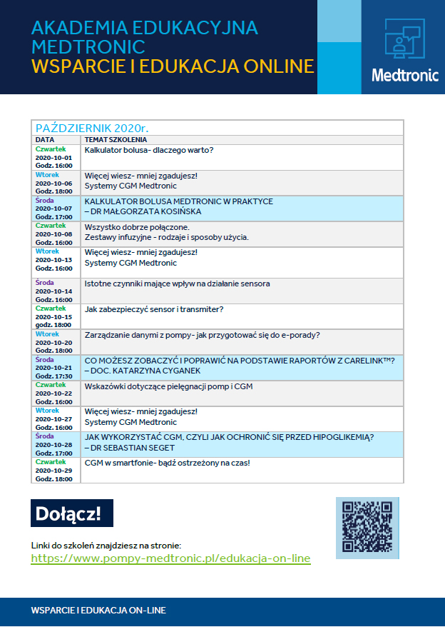 Akademia Edukacyjna Medtronic - kalendarz na padziernik