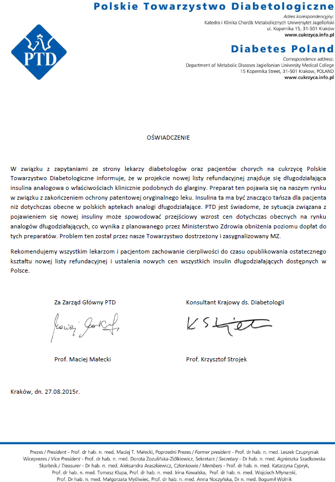 Oświadczenie Polskiego Towarzystwa Diabetologicznego