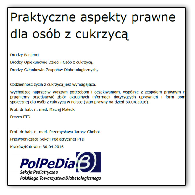 Praktyczne aspekty prawne dla osb z cukrzyc - bezpatny informator