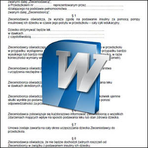 Wzór umowy zlecenia - pomiędzy rodzicami dziecka chorego na cukrzycę, a placówką oświatową