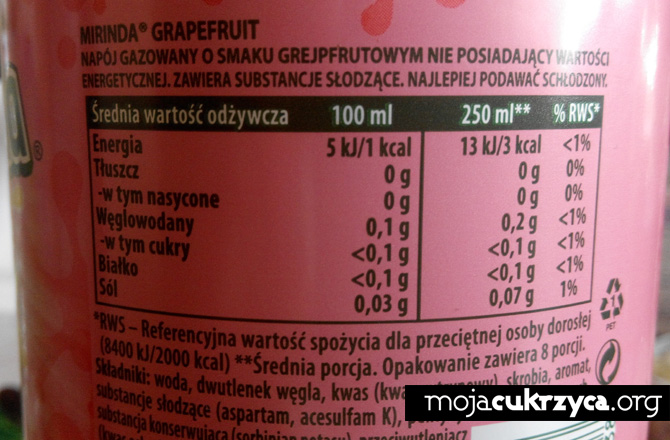 Mirinda o smaku grapefruitowym bez węglowodanów